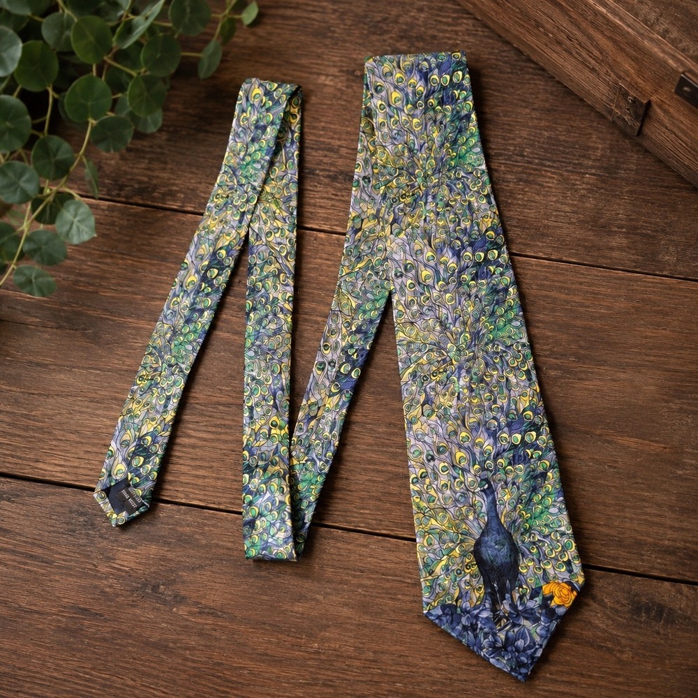 The Gallery Collection Peacock‎ Patterned Silk Tie - Multicolor